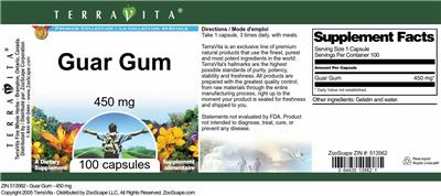 Photo of the TerraVita Premium Collection Guar Gum 450 mg label