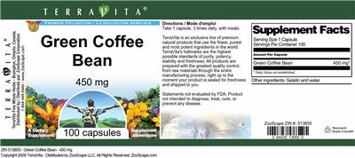 Photo of the TerraVita Premium Collection Green Coffee Bean 450 mg label