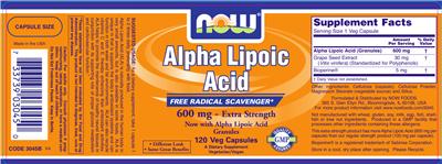 Photo of the NOW Alpha Lipoic Acid 600 mg - Extra Strength label