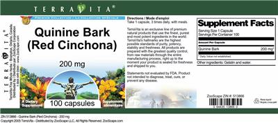 Quinine Bark (Red Cinchona) 200 mg