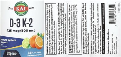 Photo of the KAL D-3 125 mcg K-2 500 mcg Citrus label