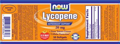 Photo of the NOW Lycopene 20 mg label