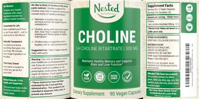 Photo of the Nested Naturals Choline 500 mg label