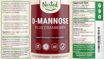 Photo of the Nested Naturals D-Mannose plus Cranberry label
