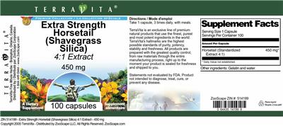 Photo of the TerraVita Premium Collection Extra Strength Horsetail (Shavegreass Silica) 450 mg 4:1 Extract label