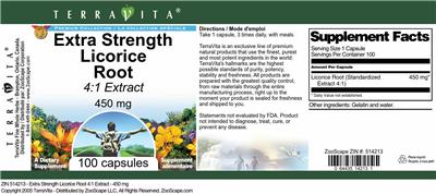 Photo of the TerraVita Premium Collection Extra Strength Licorice Root 450 mg 4:1 Extract label
