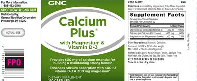 Photo of the GNC Calcium Plus with Magnesium & Vitamin D-3 label