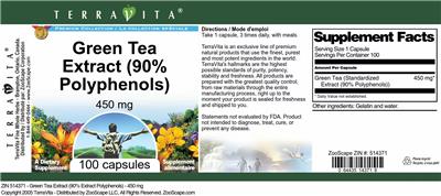 Photo of the TerraVita Premium Collection Green Tea Extract (90% Polyphenols) 450 mg label