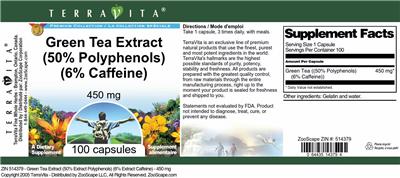 Photo of the TerraVita Premium Collection Green Tea Extract (50% Polyphenols) (6% Caffeine) 450 mg label