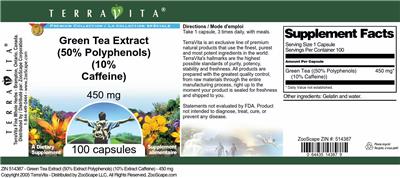 Photo of the TerraVita Premium Collection Green Tea Extract (50% Polyphenols) (10% Caffeine) 450 mg label