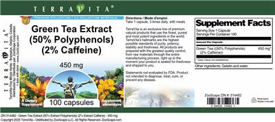 Photo of the TerraVita Premium Collection Green Tea Extract (50% Polyphenols) (2% Caffeine) 450 mg label