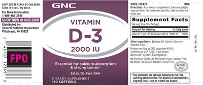 Photo of the GNC Vitamin D-3 2000 IU label