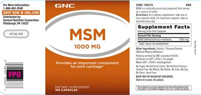 Photo of the GNC MSM 1000 mg label