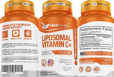 Photo of the HerbTonics Liposomal Vitamin C + 1500 mg label