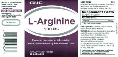 Photo of the GNC L-Arginine 500 mg label