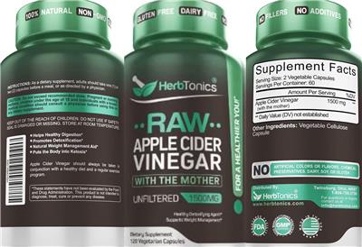 Photo of the HerbTonics Raw Apple Cider Vinegar 1500 mg label