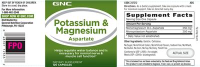 Photo of the GNC Potassium & Magnesium Aspartate label