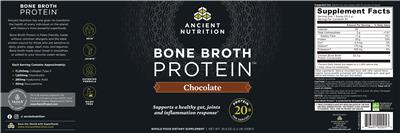 Photo of the Ancient Nutrition Bone Broth Protein Chocolate label