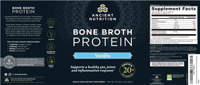 Photo of the Ancient Nutrition Bone Broth Protein Vanilla label