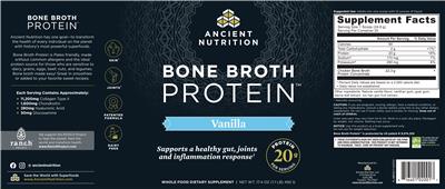 Photo of the Ancient Nutrition Bone Broth Protein Vanilla label