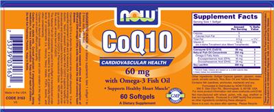 Photo of the NOW CoQ10 60 mg With Omega-3 Fish Oil label