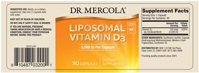Photo of the Dr. Mercola Liposomal Vitamin D3 5,000 IU label