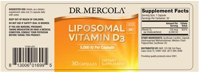 Photo of the Dr. Mercola Liposomal Vitamin D3 5,000 IU label