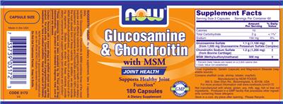 Photo of the NOW Glucosamine & Chondroitin With MSM label