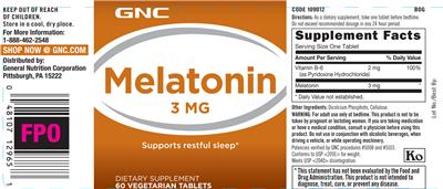Photo of the GNC Melatonin 3 MG label
