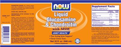 Photo of the NOW Liquid Glucosamine & Chondroitin With MSM label