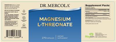 Photo of the Dr. Mercola Magnesium L-Threonate label