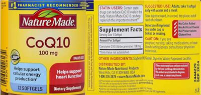Photo of the Nature Made CoQ10 100 mg label