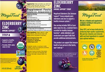 Photo of the MegaFood Elderberry Zinc Immune Support Syrup label