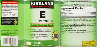 Product label for E 180 mg (400 IU)