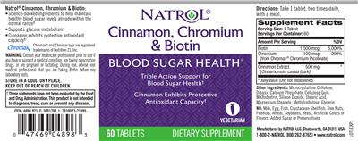Photo of the Natrol Cinnamon, Chromium & Biotin label