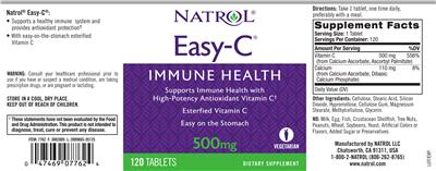 Photo of the Natrol Easy-C 500 mg label