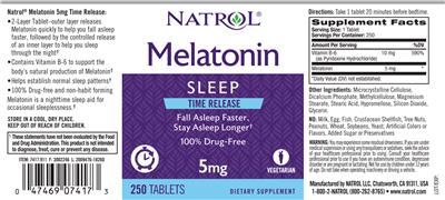 Photo of the Natrol Melatonin 5 mg Time Release label