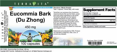 Photo of the TerraVita Premium Collection Eucommia Bark (Du Zhong) 450 mg label