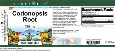 Photo of the TerraVita Premium Collection Codonopsis Root 450 mg label