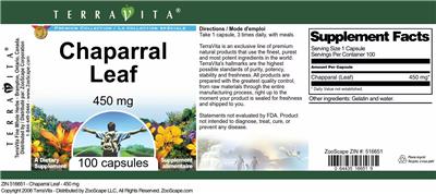 Photo of the TerraVita Premium Collection Chaparral Leaf 450 mg label