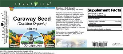 Photo of the TerraVita Premium Collection Caraway Seed (Certified Organic) 450 mg label