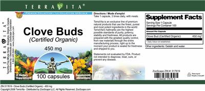 Photo of the TerraVita Premium Collection Clove Buds (Certified Organic) 450 mg label