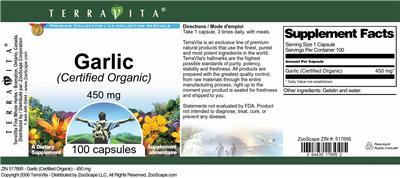 Photo of the TerraVita Premium Collection Garlic (Certified Organic) 450 mg label