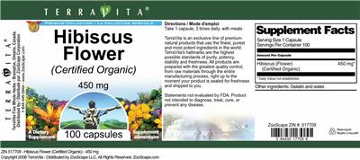 Photo of the TerraVita Premium Collection Hibiscus Flower (Certified Organic) 450 mg label