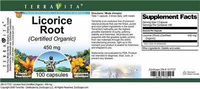Photo of the TerraVita Premium Collection Licorice Root (Certified Organic) 450 mg label