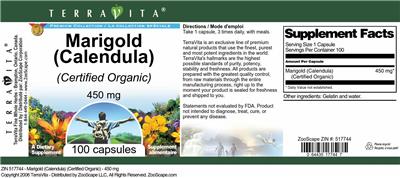 Photo of the TerraVita Premium Collection Marigold (Calendula) (Certified Organic) 450 mg label