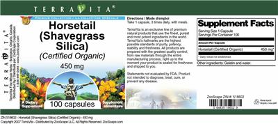 Photo of the TerraVita Premium Collection Horsetail Extract (Shavegrass Silica) (Certified Organic) 450 mg label