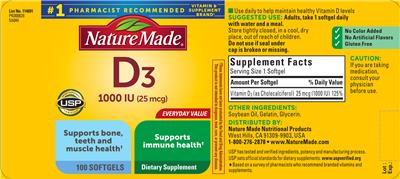 Photo of the Nature Made D3 1000 IU (25 mcg) label