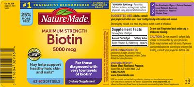 Photo of the Nature Made Maximum Strength Biotin 5,000 mcg label
