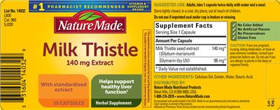 Photo of the Nature Made Milk Thistle 140 mg Extract label
